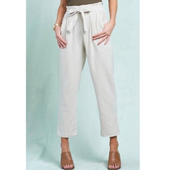 High rise linen blend straight leg pants - Picture 4 of 5
